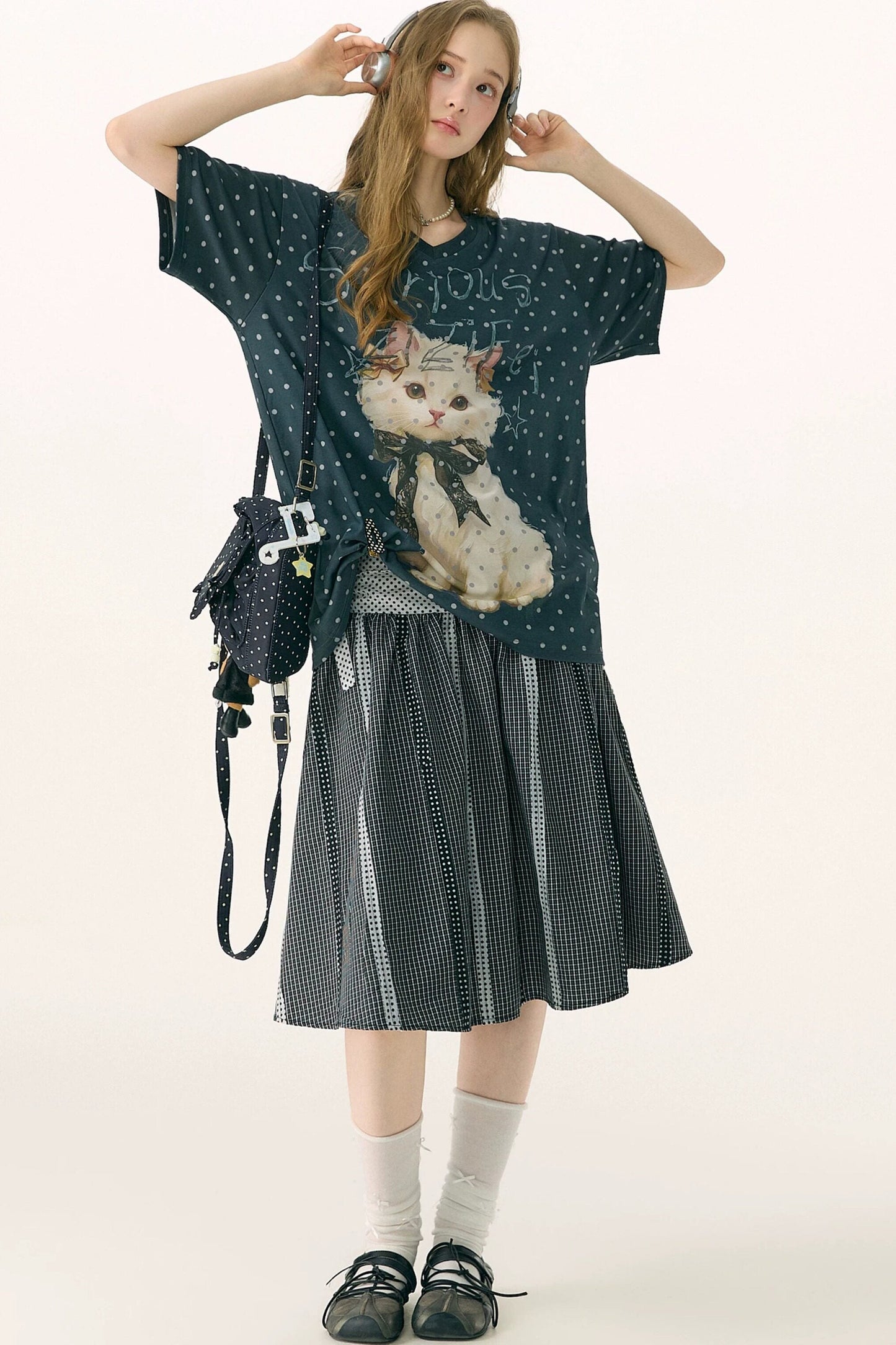 Black and White Plaid Patchwork Skirt