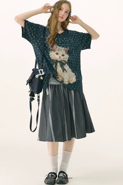 Black and White Plaid Patchwork Skirt