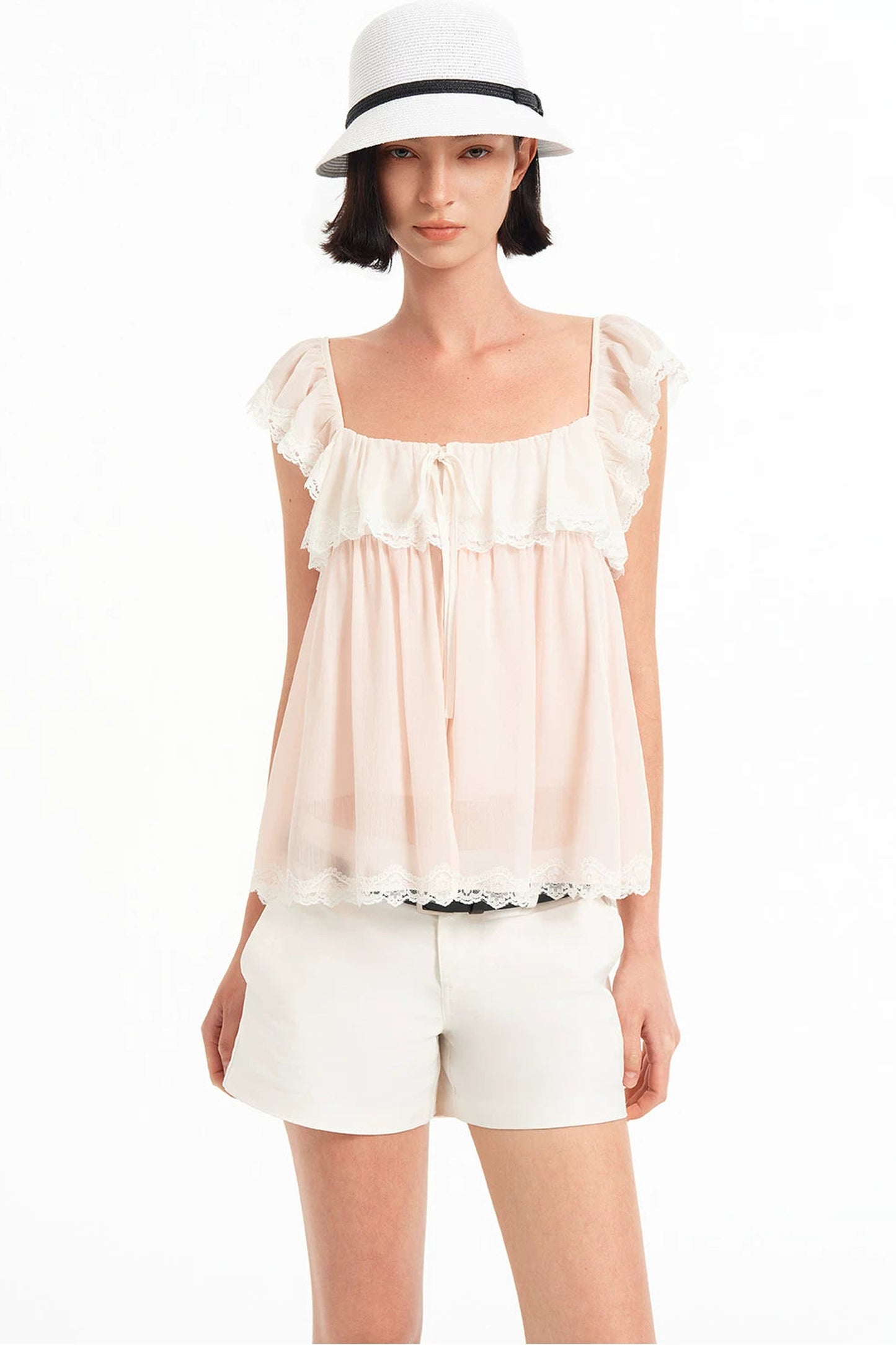Modal Bow-Knot Square Neck Mesh Camisole