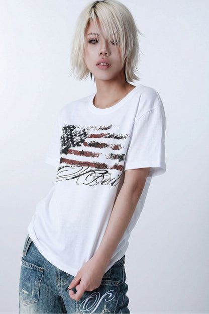 Kurzarm-T-Shirt mit Sternflagge im Used-Look