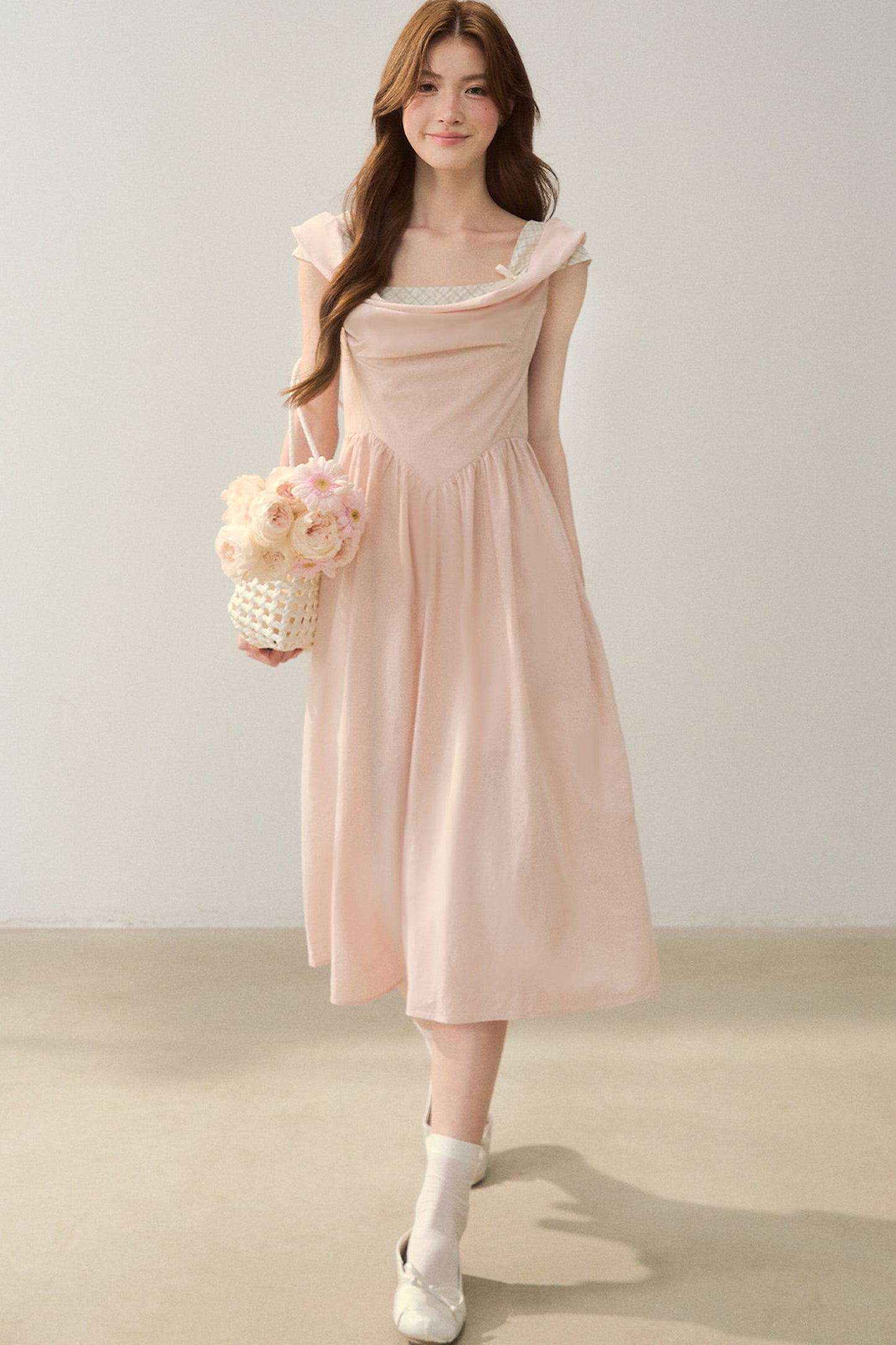Robe évasée à col en lyocell à carreaux