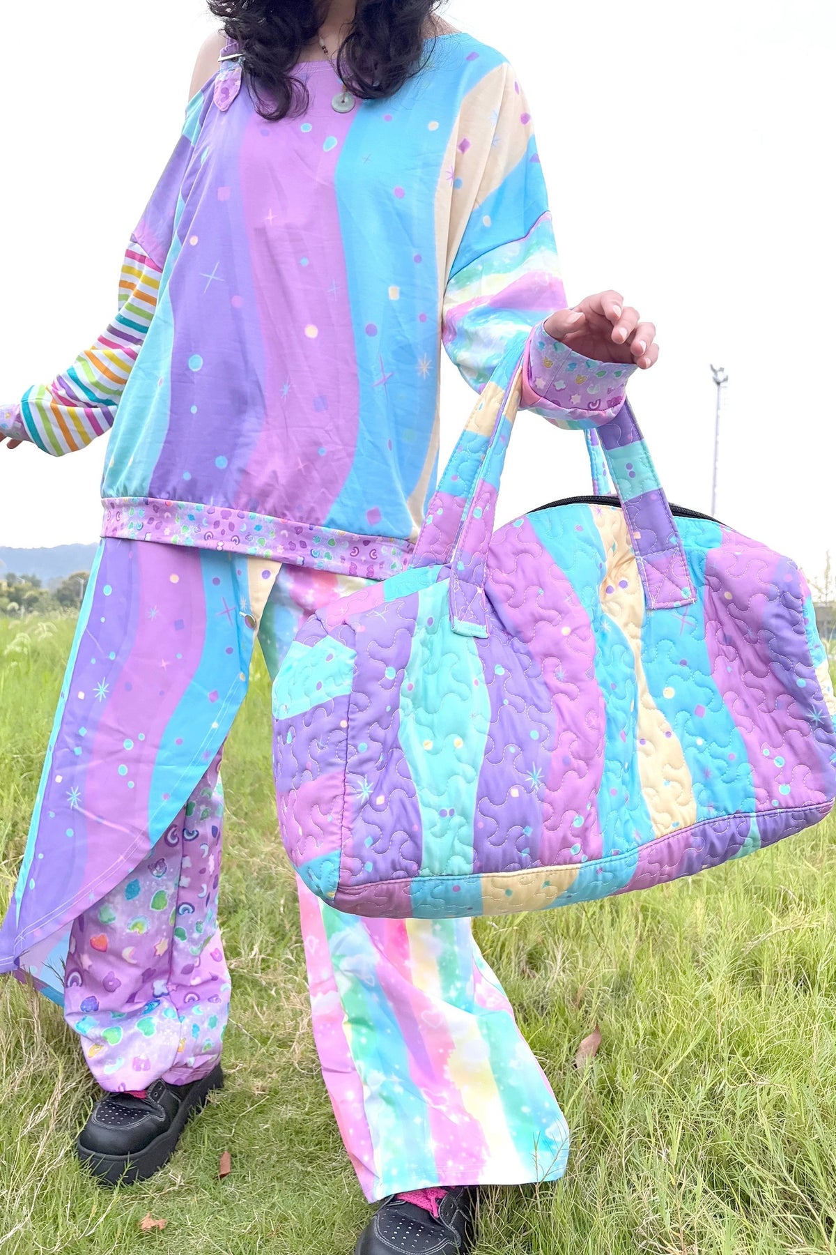 Neon Wave Y2K Off-Shoulder Sweatshirt