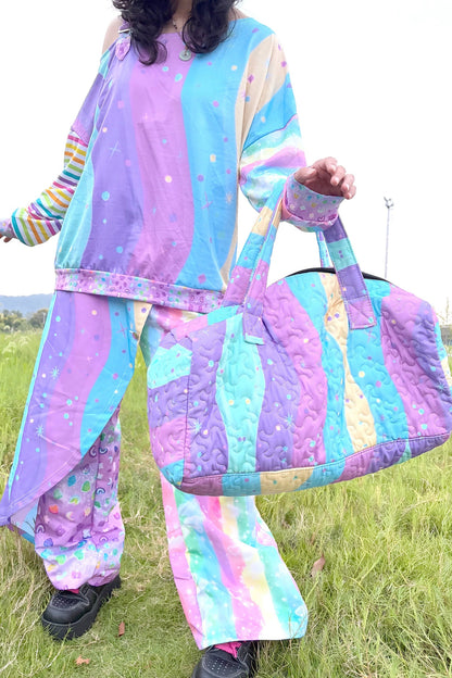 Neon Wave Y2K Off-Shoulder Sweatshirt