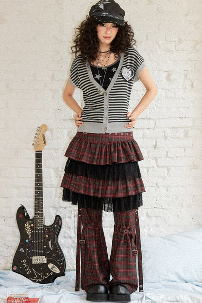 Plaid Punk Flare Trousers Set-Up