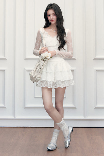 Lace Embroidered Top and Skirt Set-Up