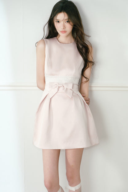 Pink Satin Bow Sleeveless Dress