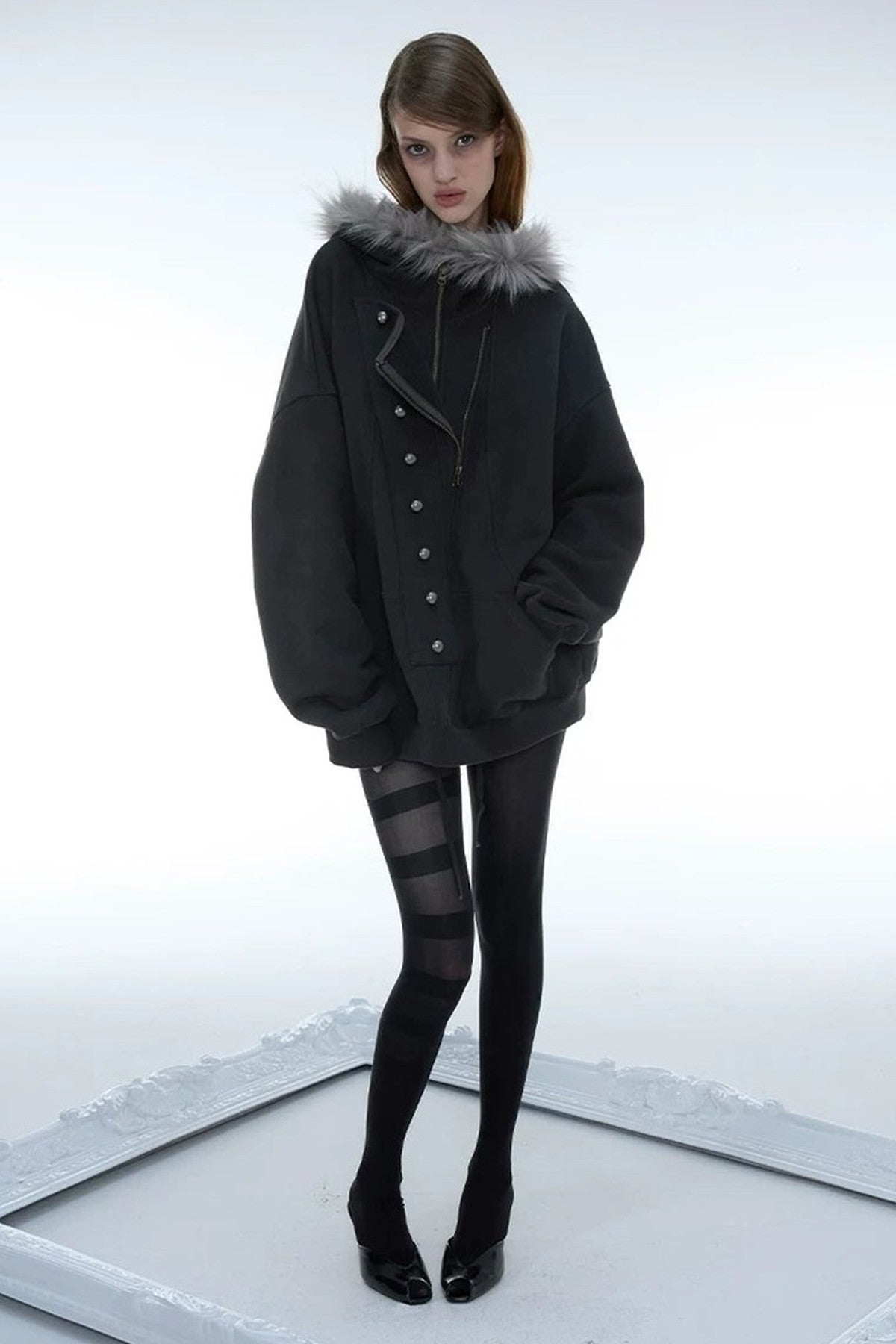 Oversize Hooded Fur Collar Jacket