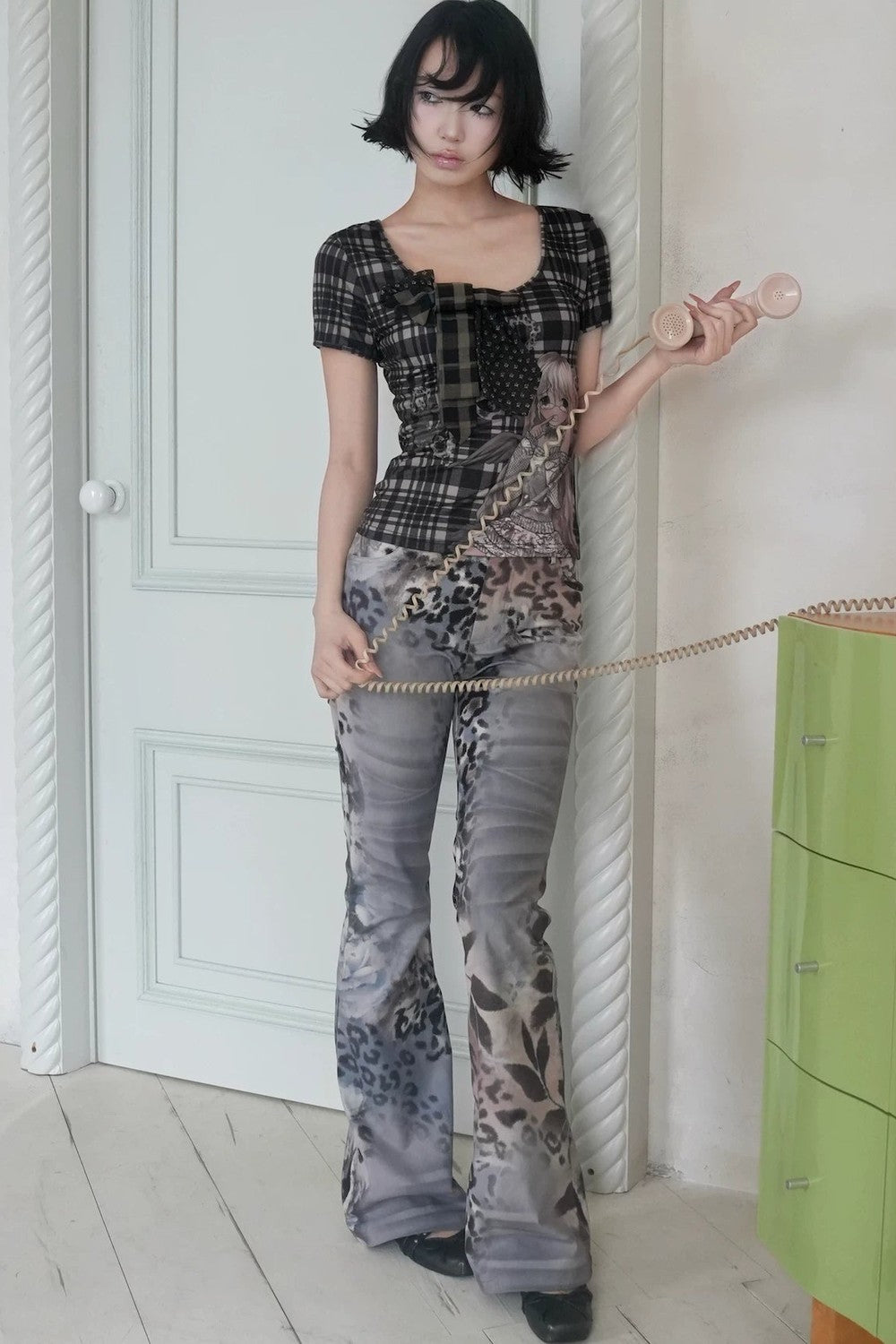 Retro Leopard Floral Flare Pants