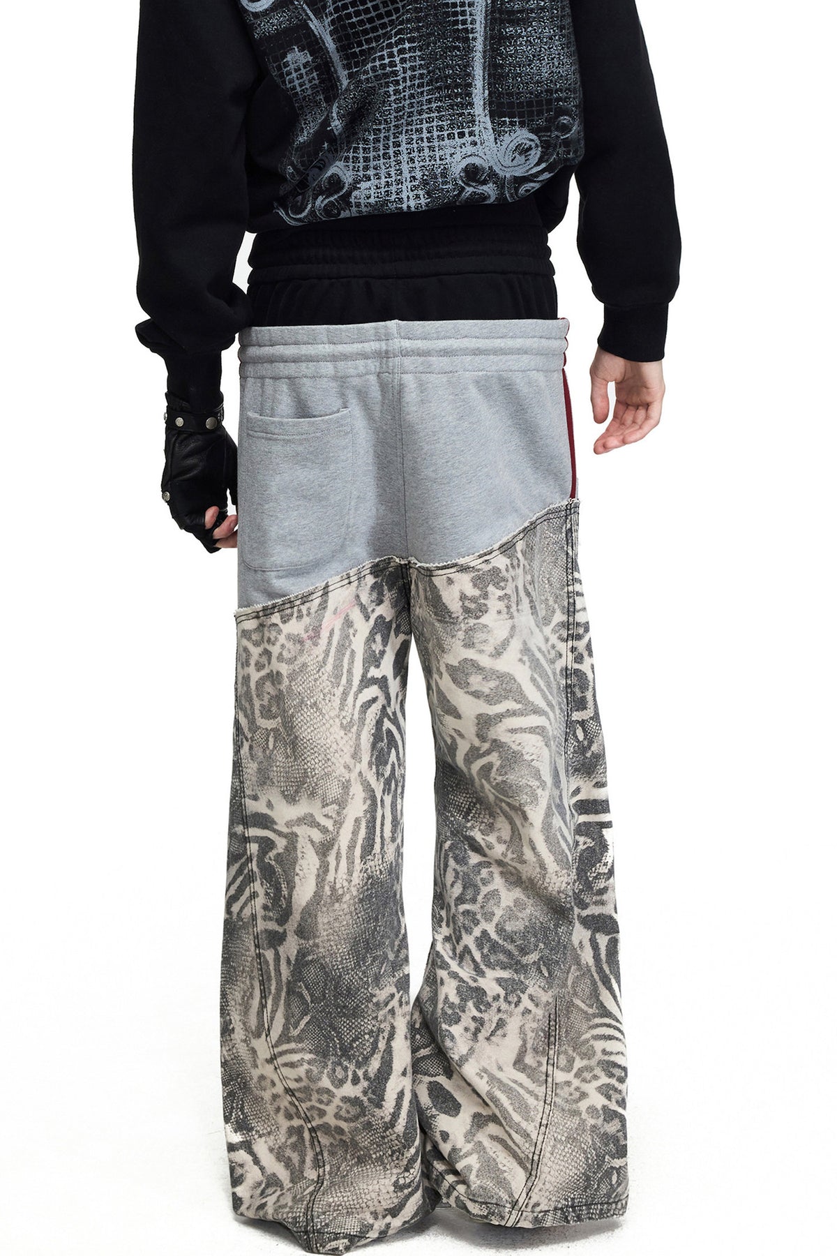 Black White Color-Block Curved Hem Pants