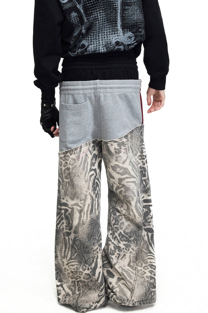 Black White Color-Block Curved Hem Pants