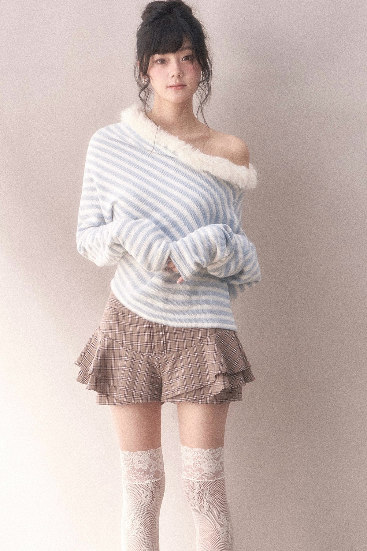 Multi-Layered Ruffled Brown Plaid Skirt