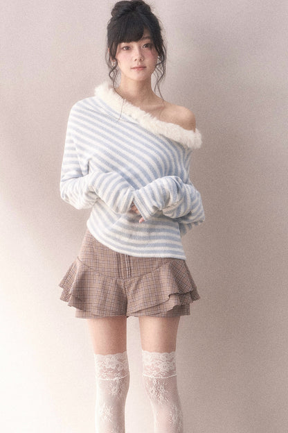 Multi-Layered Ruffled Brown Plaid Skirt