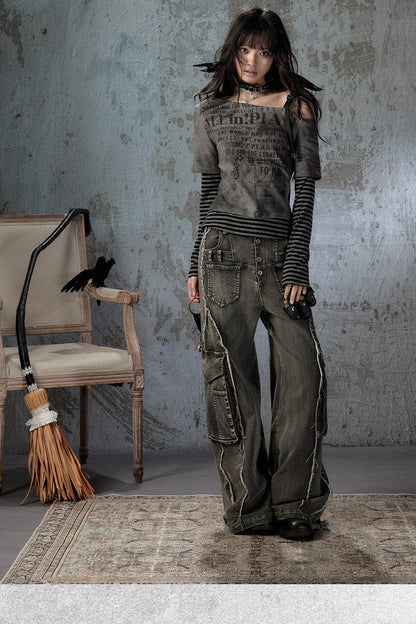 Striped Asymmetrical Off-Shoulder Blouse