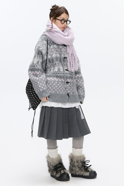 Fair Isle Duffle Button Cardigan