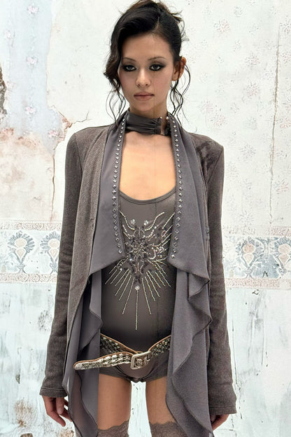 Sequin Embroidered Low-Neck Bodysuit