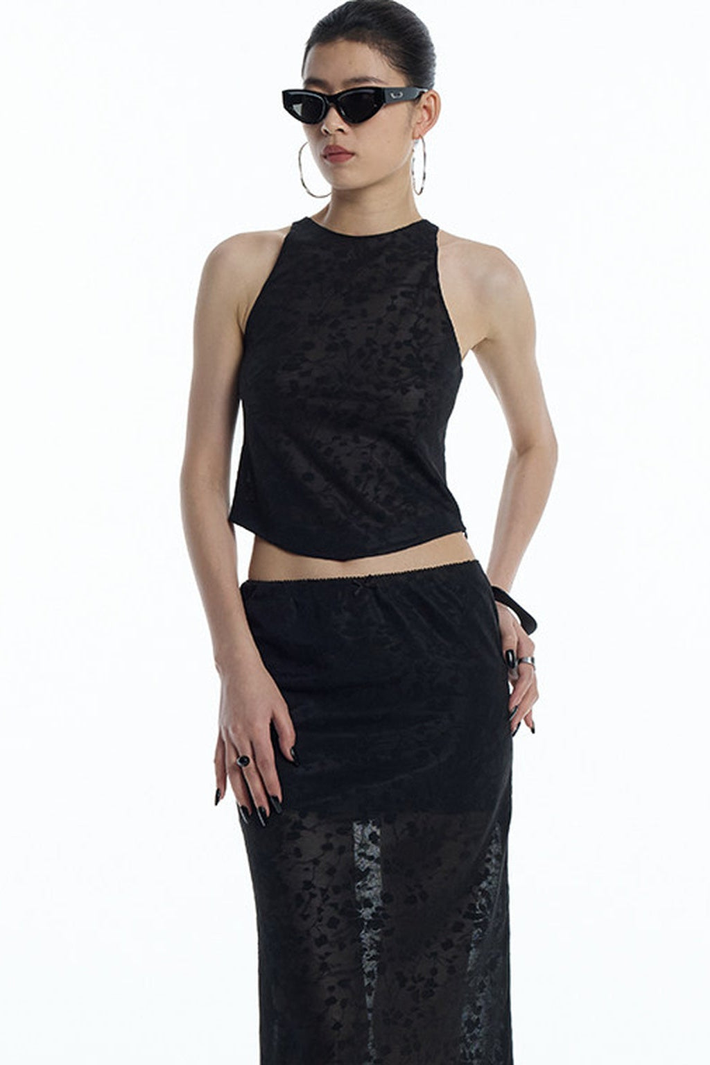 Lace Jacquard Tank Top and Skirt Set-Up