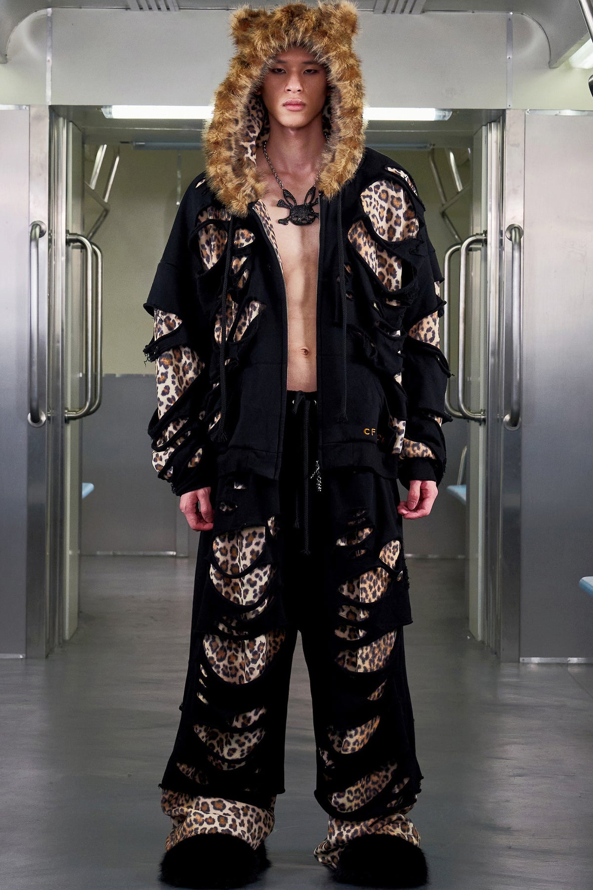 Leopard Print Ripped Double-Layer Sweatpants