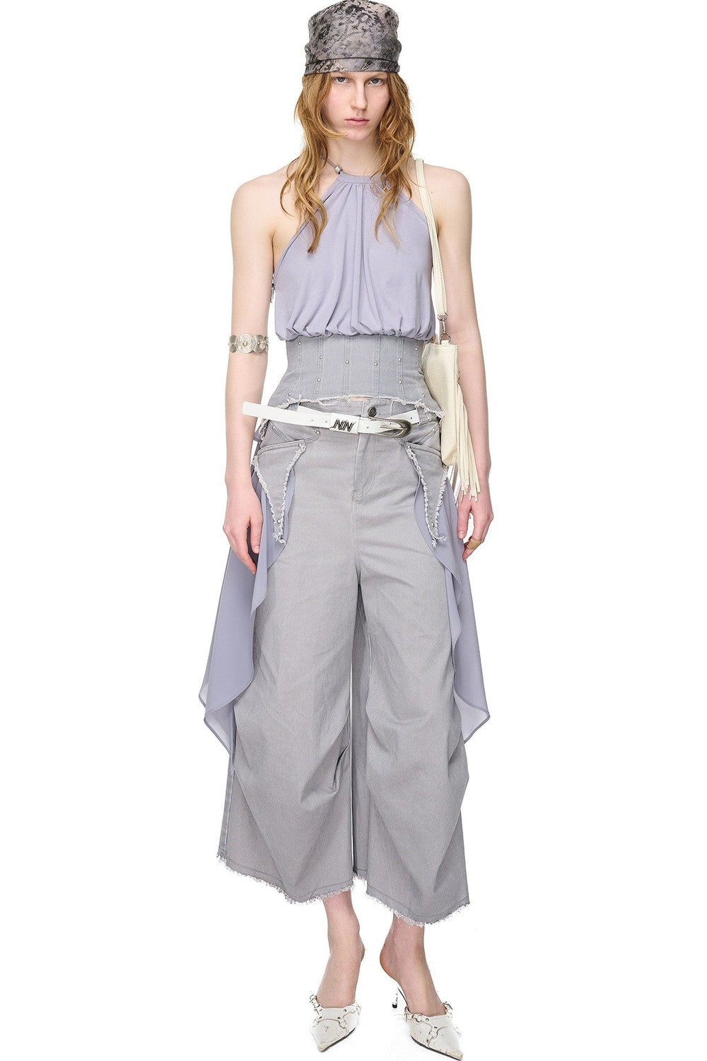 Washed Khaki Patchwork Halter Corset