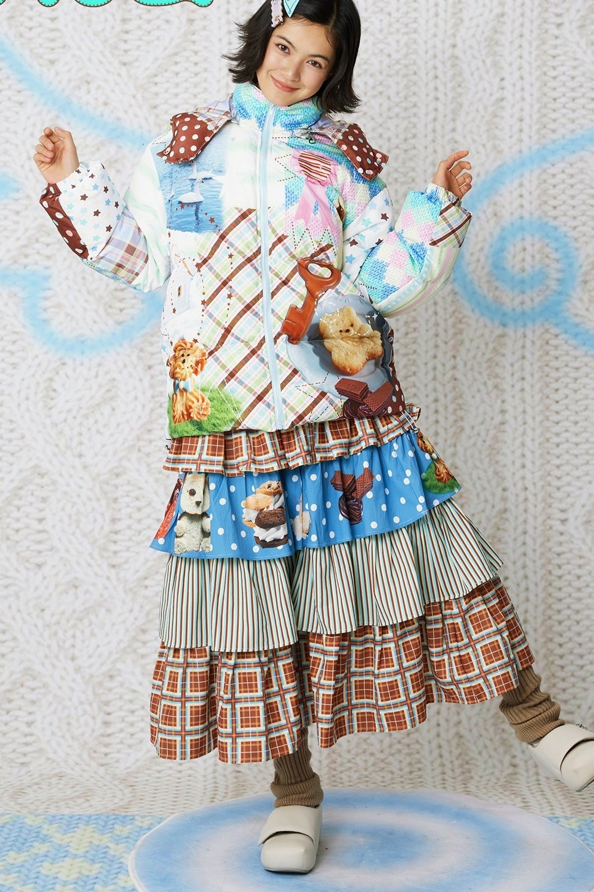 Loose Patchwork Print Hooded Jacket