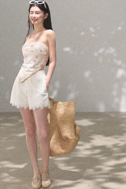 Cropped Wide-Leg Lyocell Lace Pants