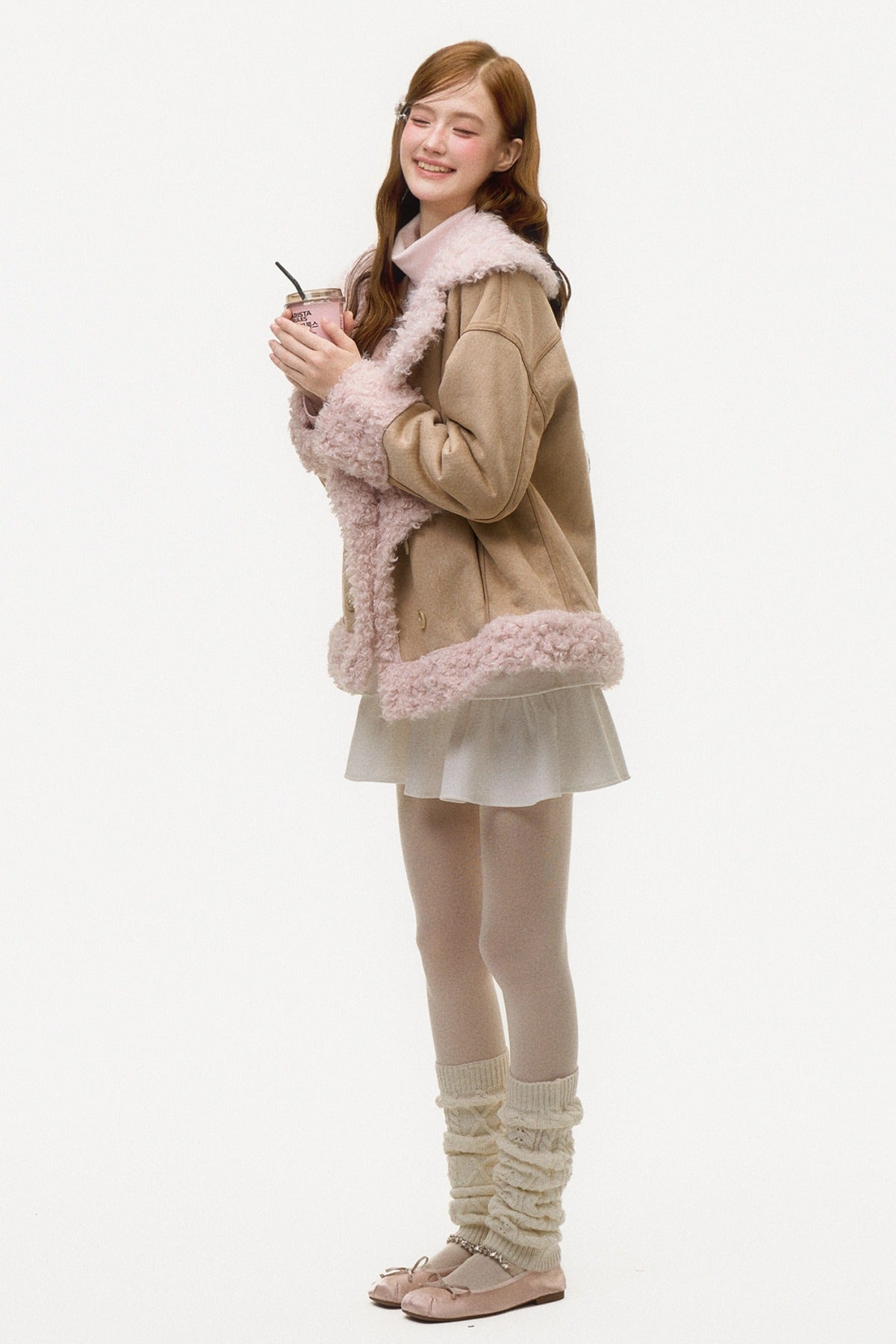 Pink Lamb Wool Patchwork Suede Jacket
