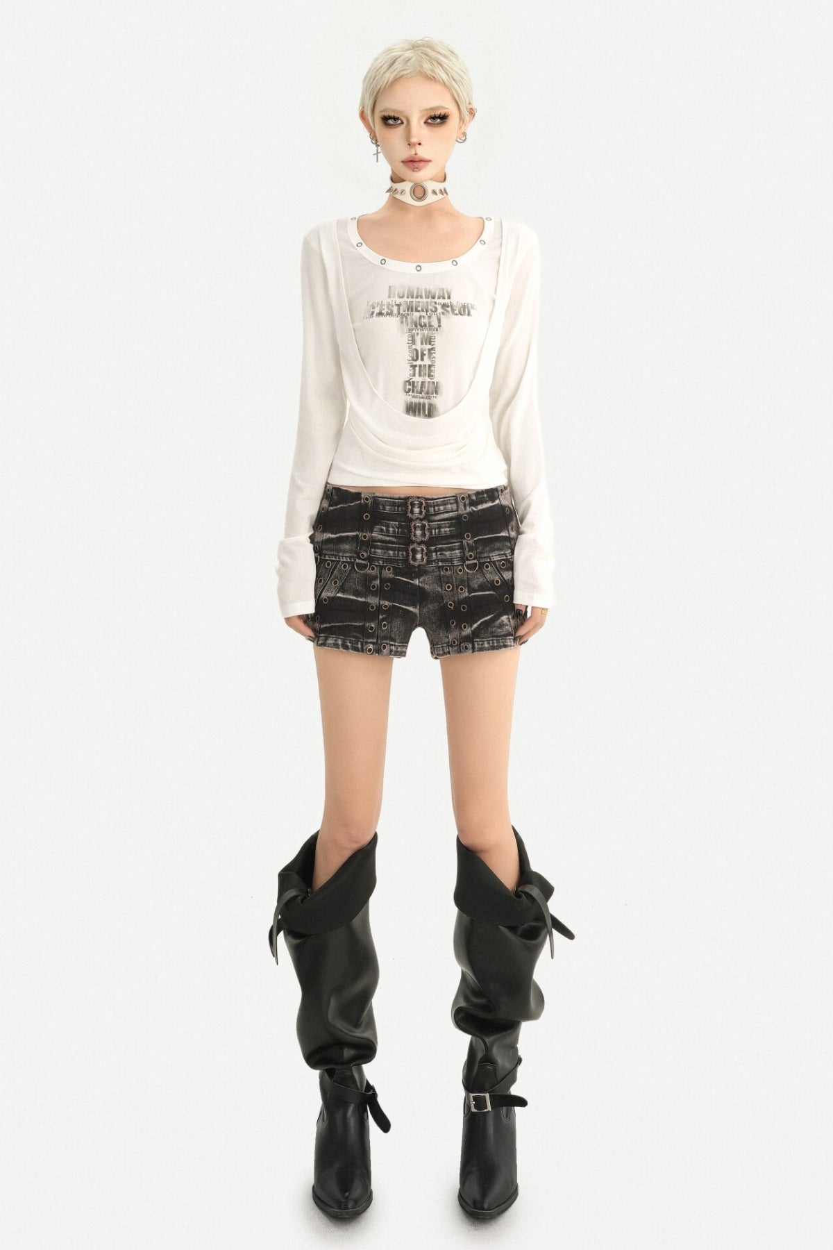 Y2K Metal Ring Letter Layered-Look T-shirt