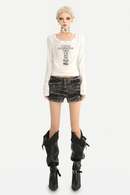 Y2K Metal Ring Letter Layered-Look T-shirt