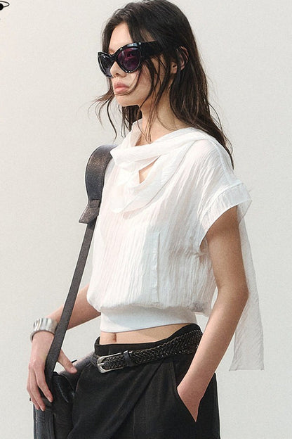 Drape Collar Short Sleeve Shirt