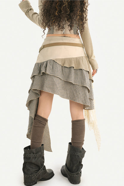 Layered Patchwork Asymmetrical Skirt