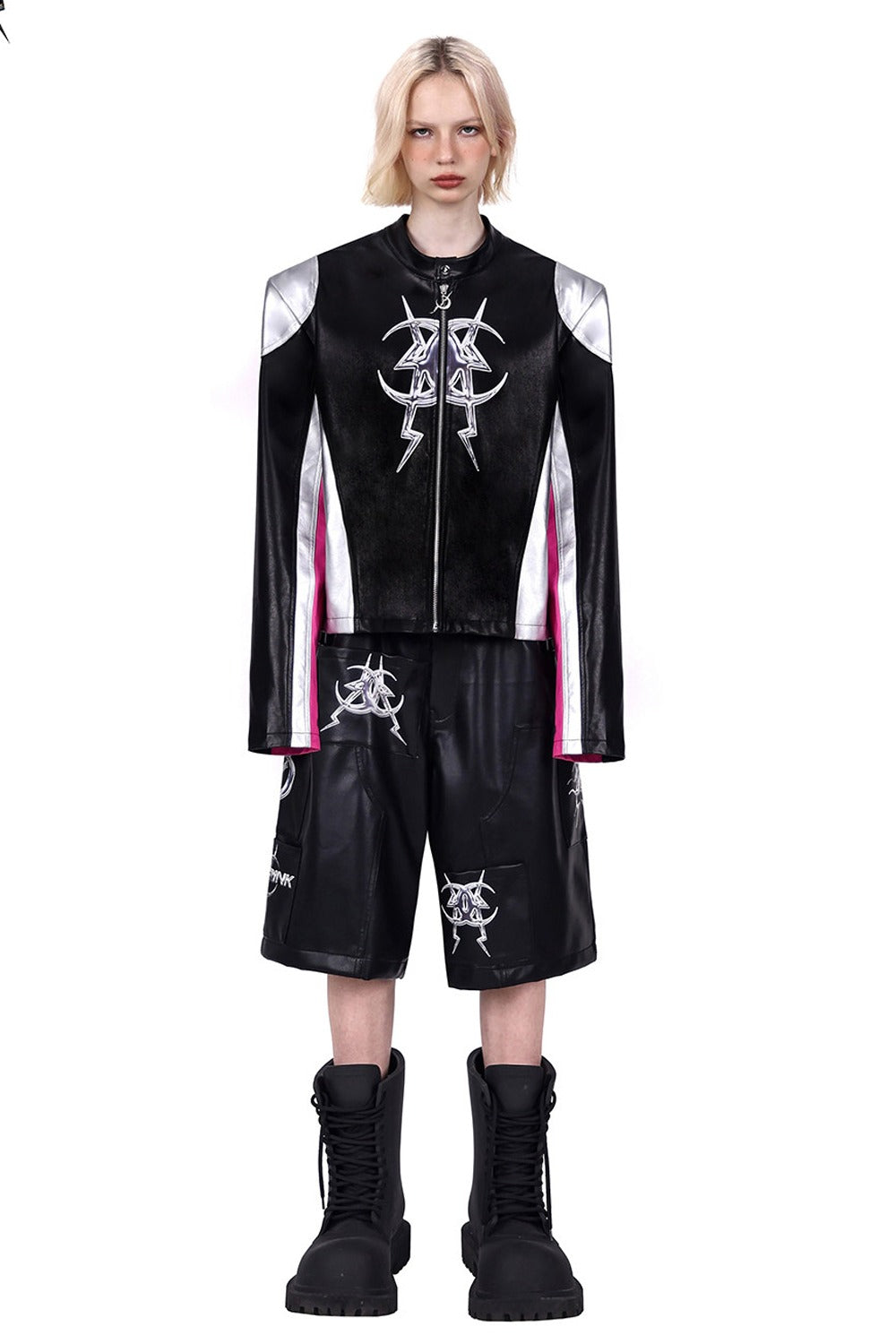 Cyberpunk Leather Shoulder Pad Motorcycle Jacket