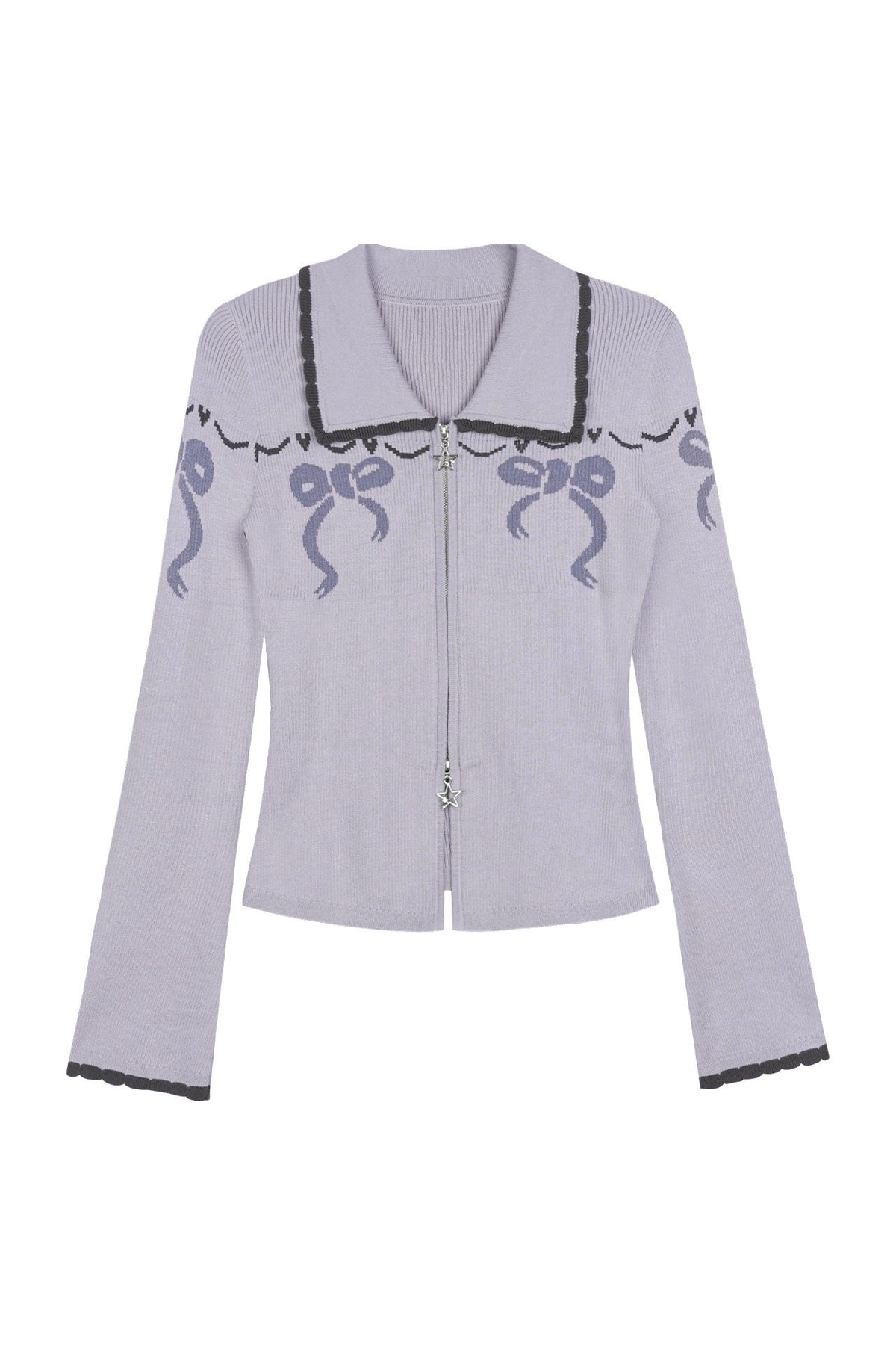 Milk Purple Bow Jacquard Turn-Down Collar Sweater