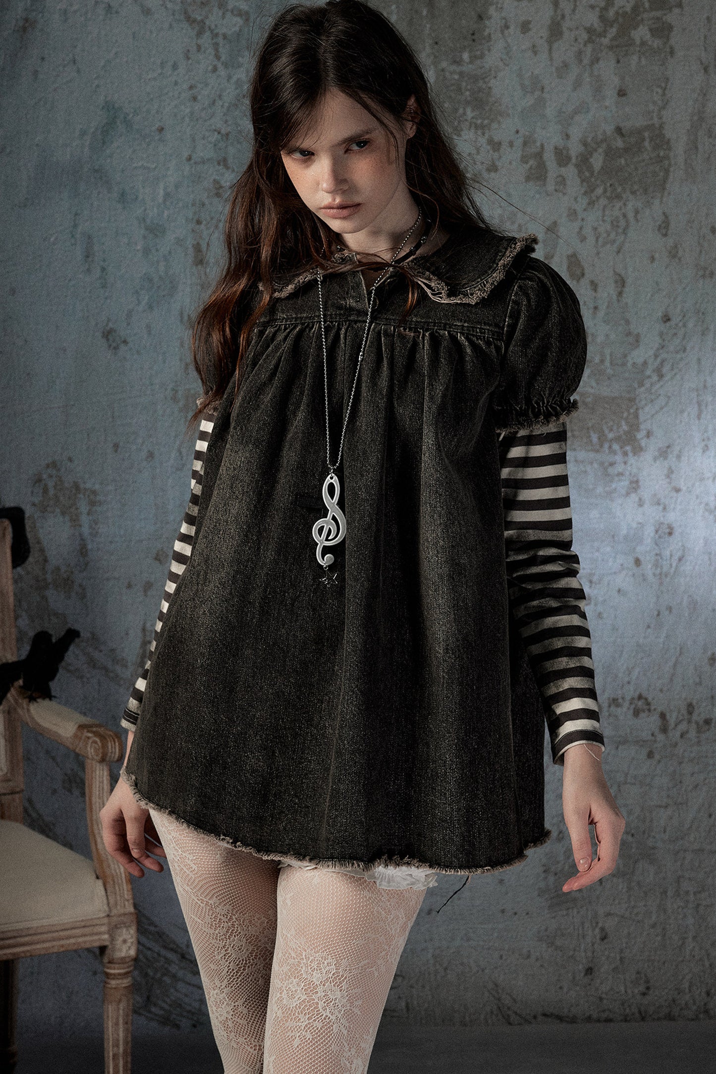 Robe en denim patchwork à rayures