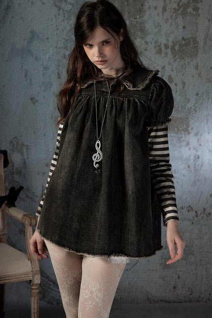 Robe en denim patchwork à rayures