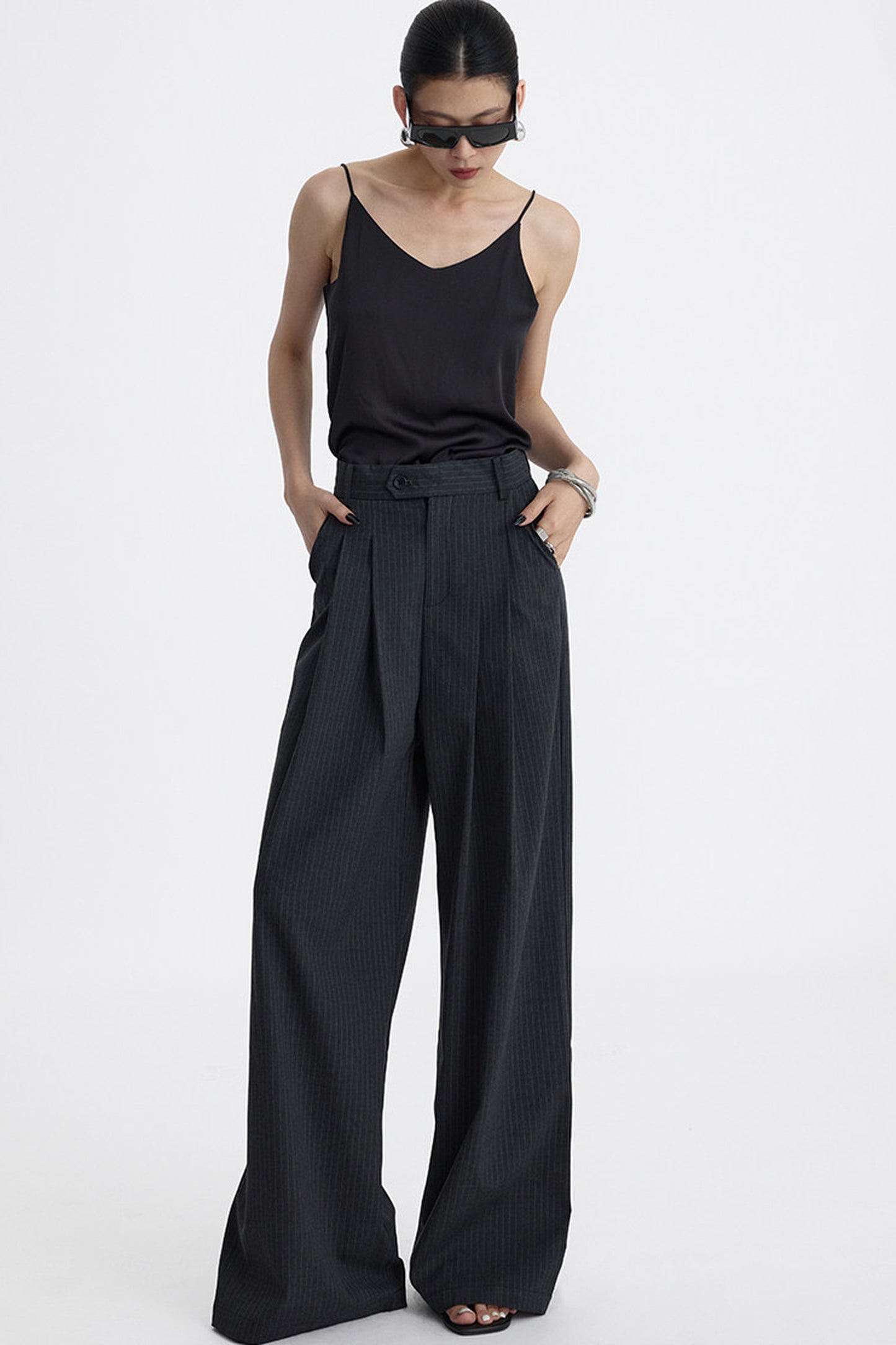 Pleated Pinstripe Wide-Leg Trousers
