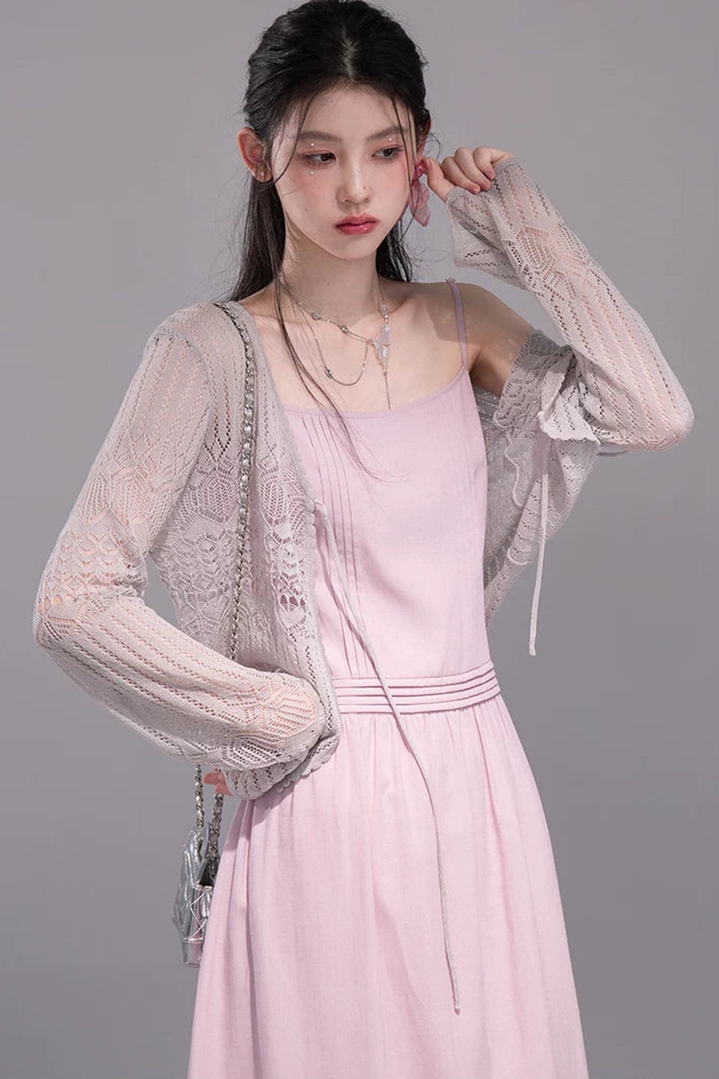 Peach Pink Crochet Dress Set