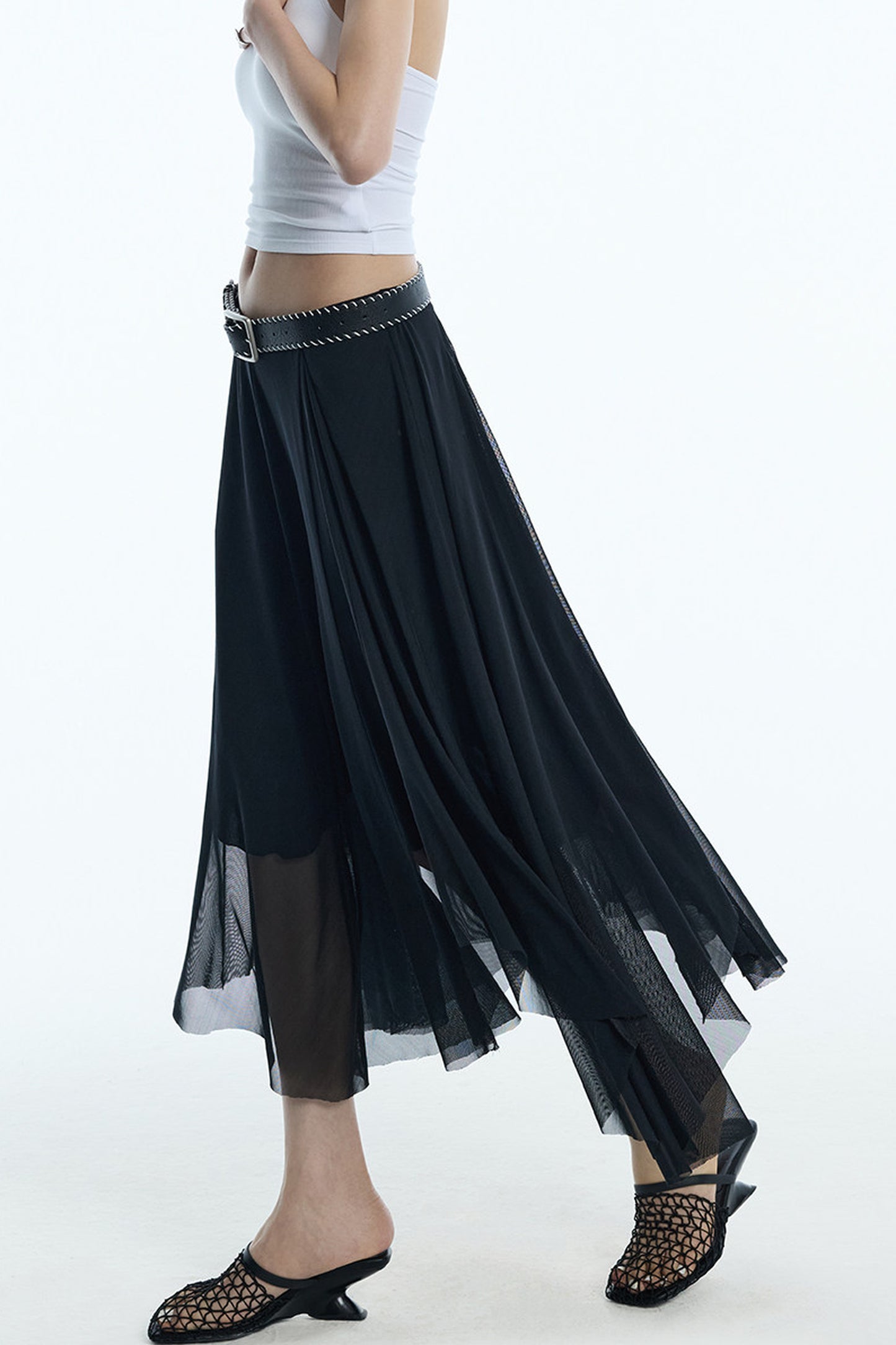 Asymmetrical Hem Mesh Skirt