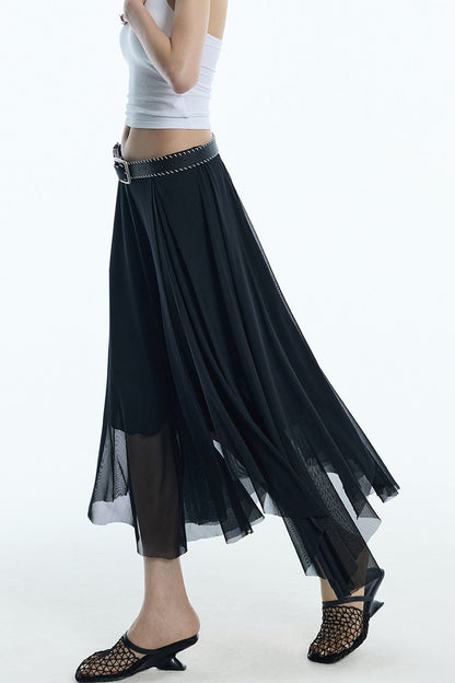 Asymmetrical Hem Mesh Skirt