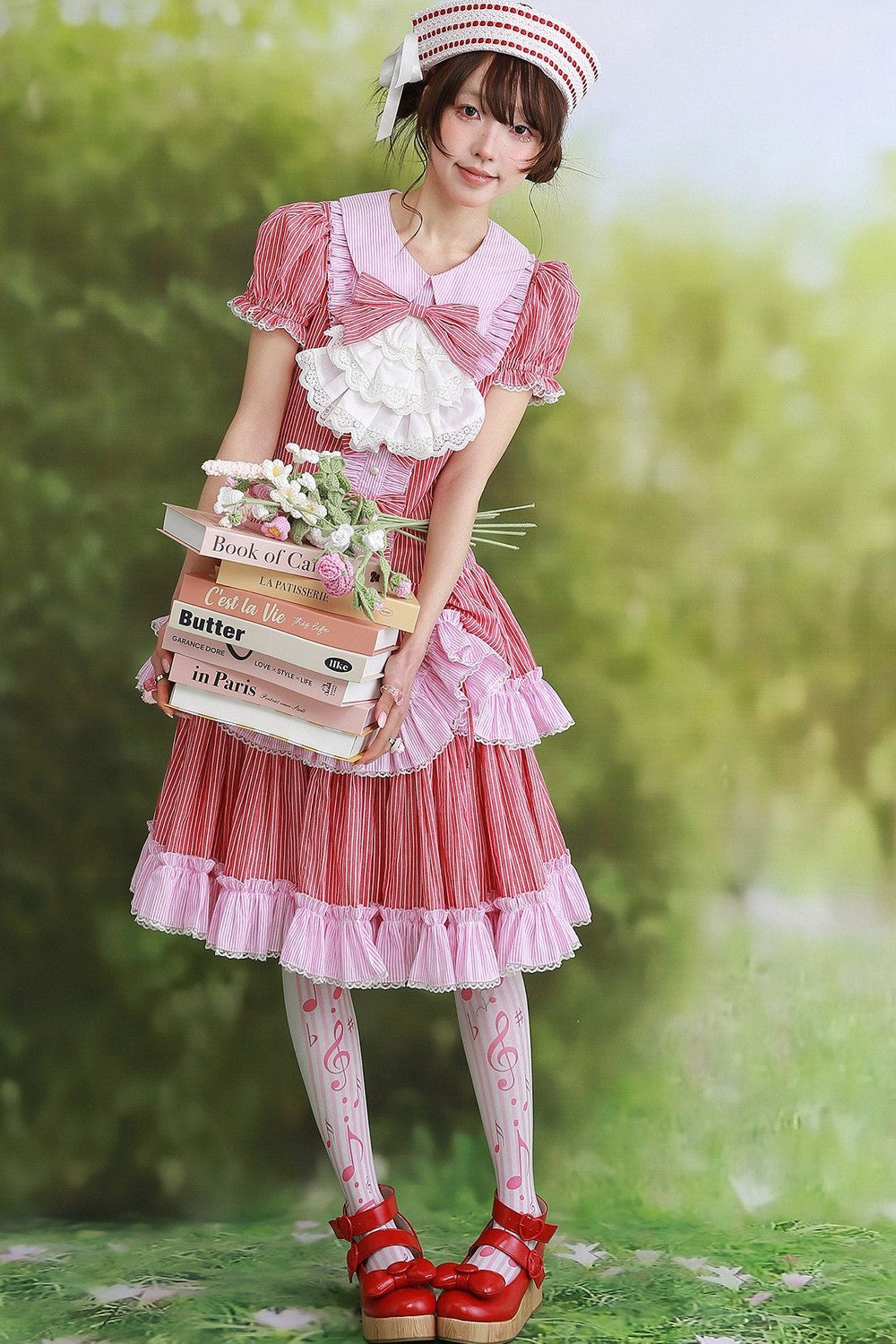 Red Retro Striped Lolita Dress