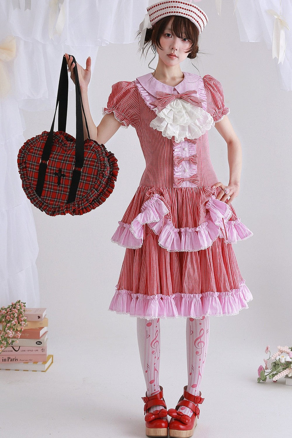 Red Retro Striped Lolita Dress