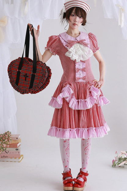 Red Retro Striped Lolita Dress