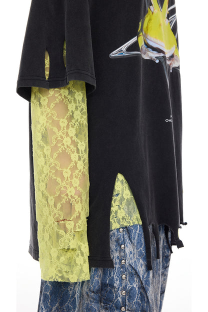 Rock Frog Distressed Irregular Hem T-Shirt