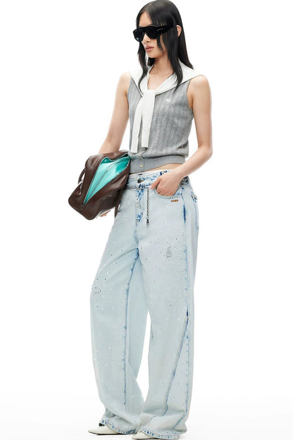 Glitter Star Rhinestone Denim Pants