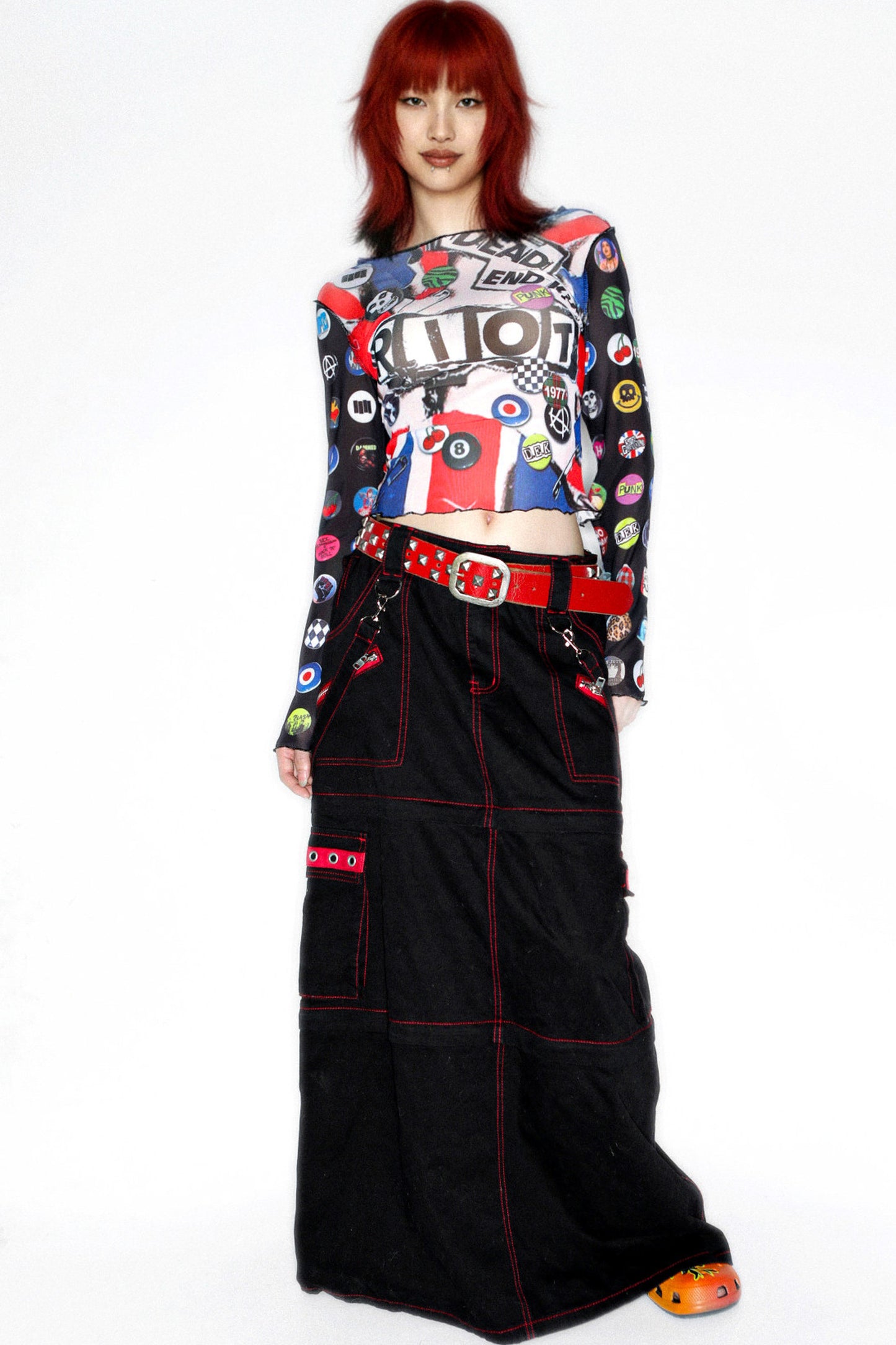 Y2K Graphic Long Sleeve Mesh Top