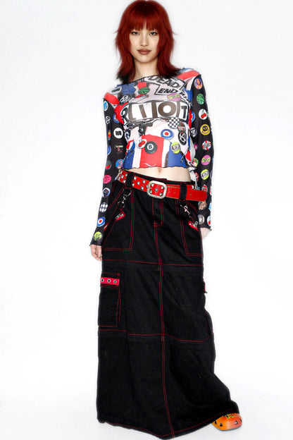 Y2K Graphic Long Sleeve Mesh Top