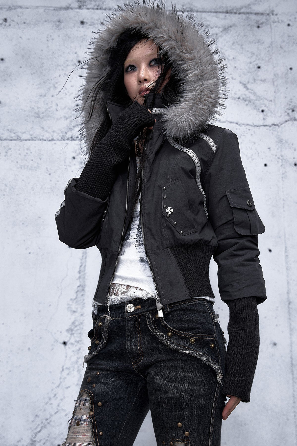 Hooded Fur Collar Parka Outer