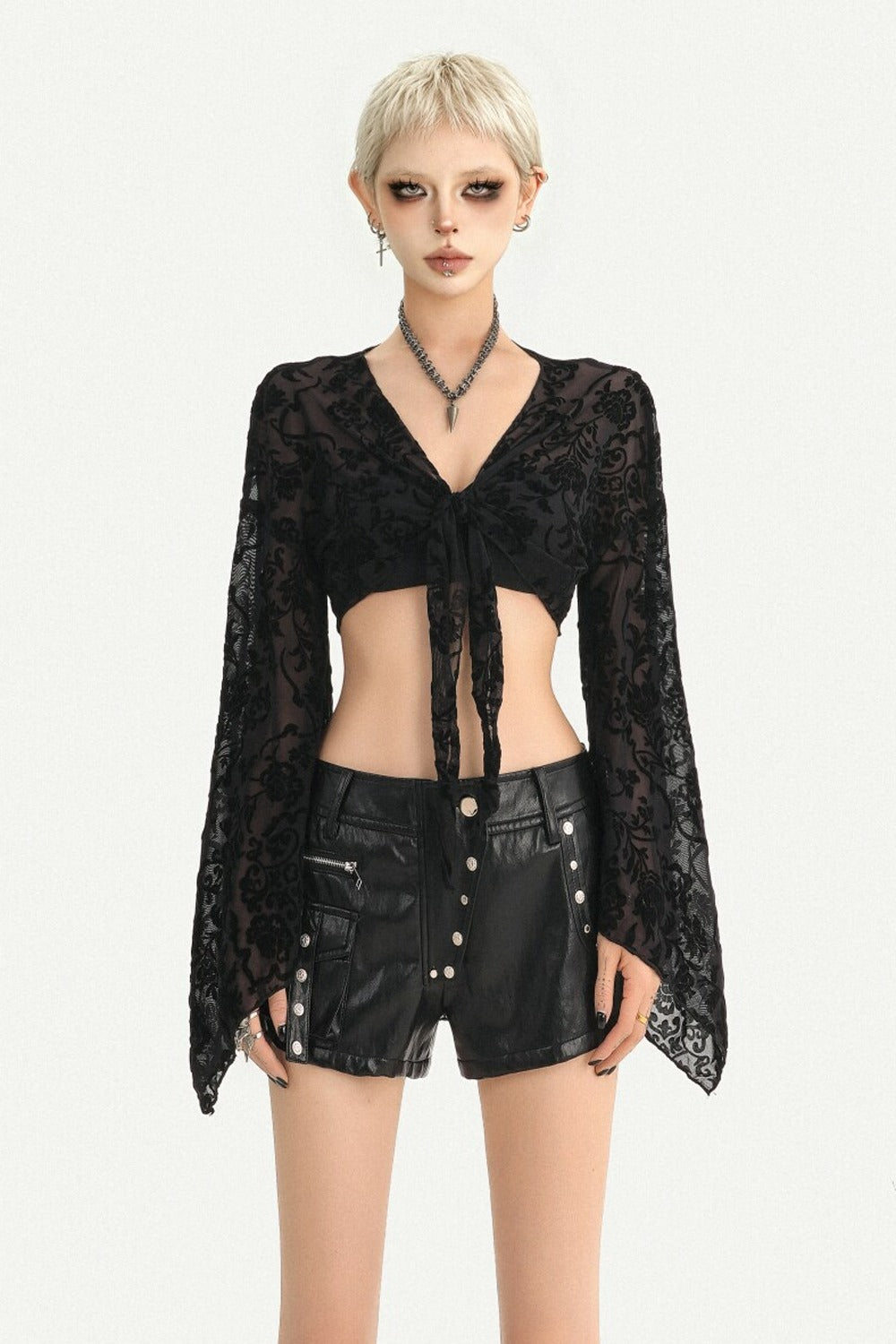 Low-Waist Studded Workwear Leather Shorts