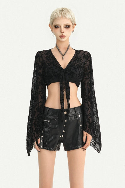 Low-Waist Studded Workwear Leather Shorts
