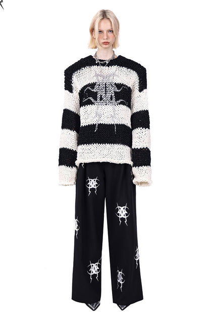 Black And White Striped Oversized Sweater