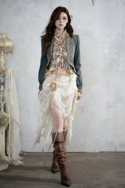 Distressed Embroidered Denim Jacket