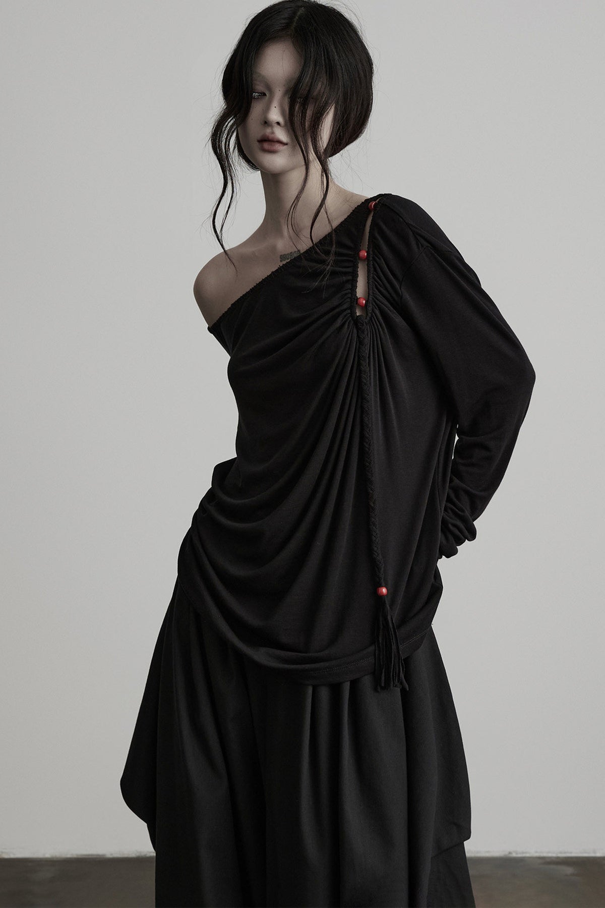 Beaded Lyocell Wool Knit Long Sleeve Top